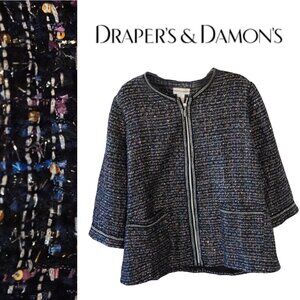 Draper’s & Damon’s, Wool Blend Shimmer Sequin ¾ Sleeve Zipper Blazer,‎ Black
